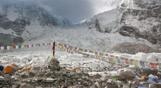 Looking up the Khumbu Glacier from the foot of Mount Everest