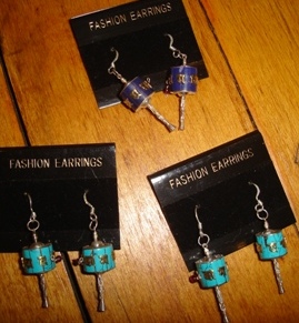 Large Silver and Turquoise or Lapis Prayer Wheel Earrings - $25