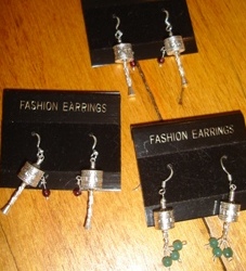 Small Silver Prayer Wheel Earrings w. Garnet or Jade beads - $15